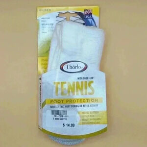 Thorlo Tennis Ankle Socks Unisex Sz. Medium 6.5-10 *NEW w/TAGS!* white silver